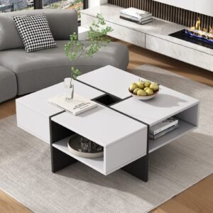 Table Basse Carrée Bicolore avec Rangement