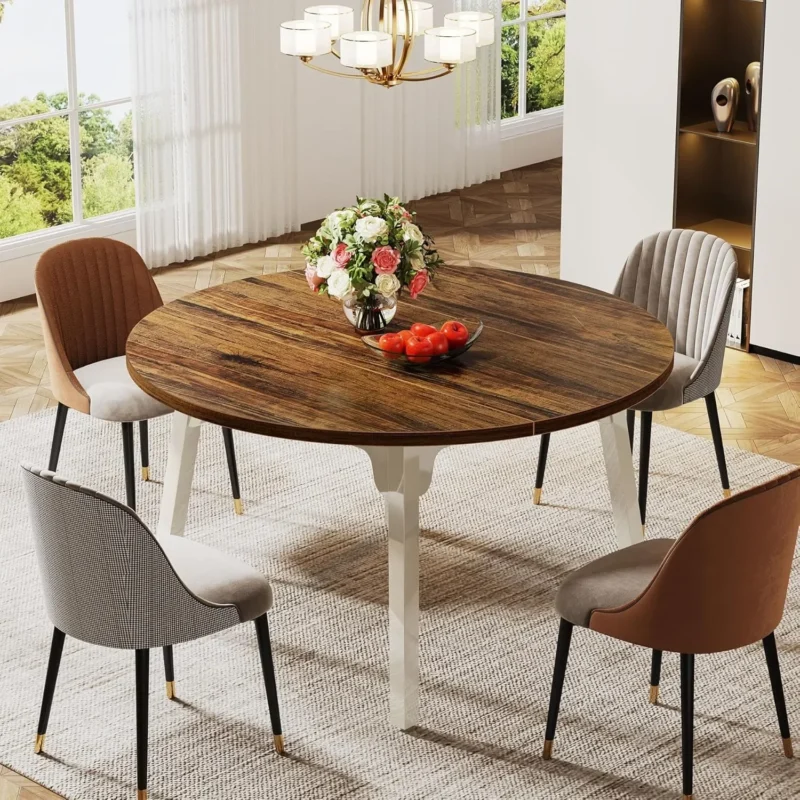 Table à Manger Ronde Bois & Pieds Blancs – Image 3