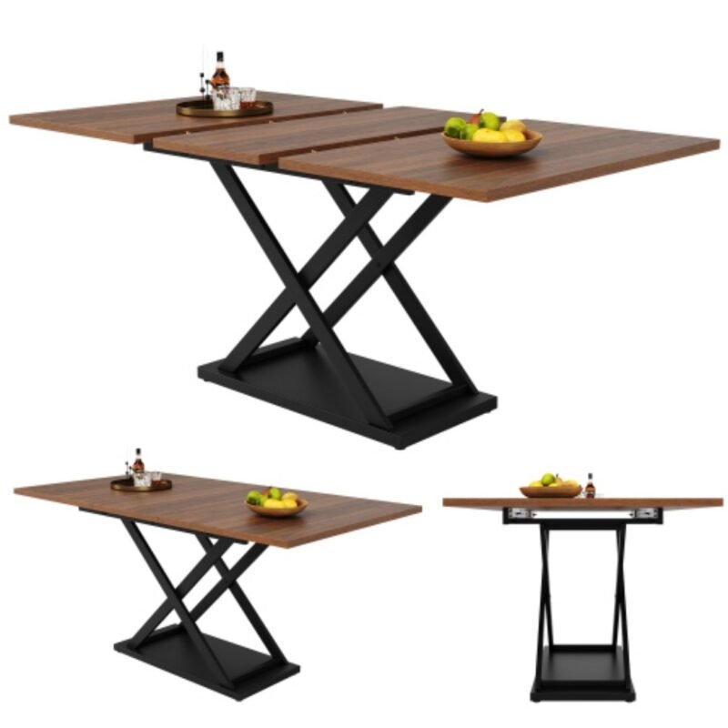 Table à Manger Extensible Bois Foncé & Pied Croisé – Image 2