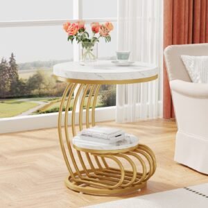 Table d’Appoint Ronde Marbre & Or