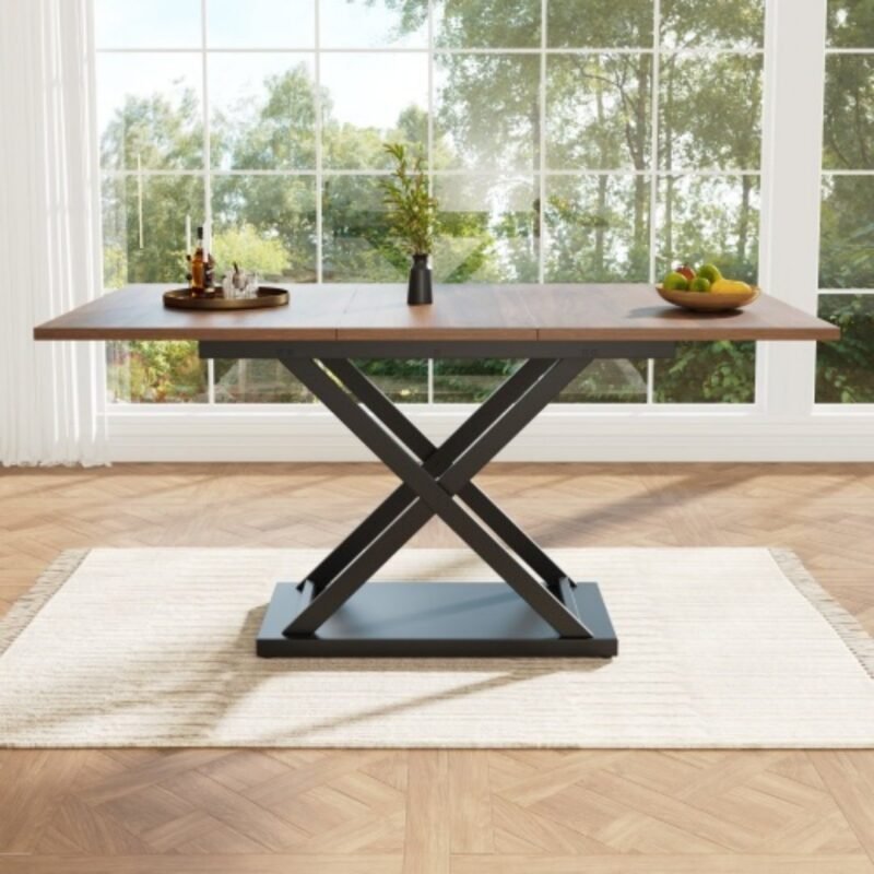 Table à Manger Extensible Bois Foncé & Pied Croisé – Image 3