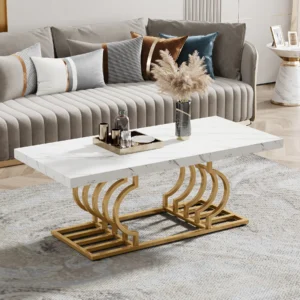 Table Basse Rectangulaire Marbre & Or