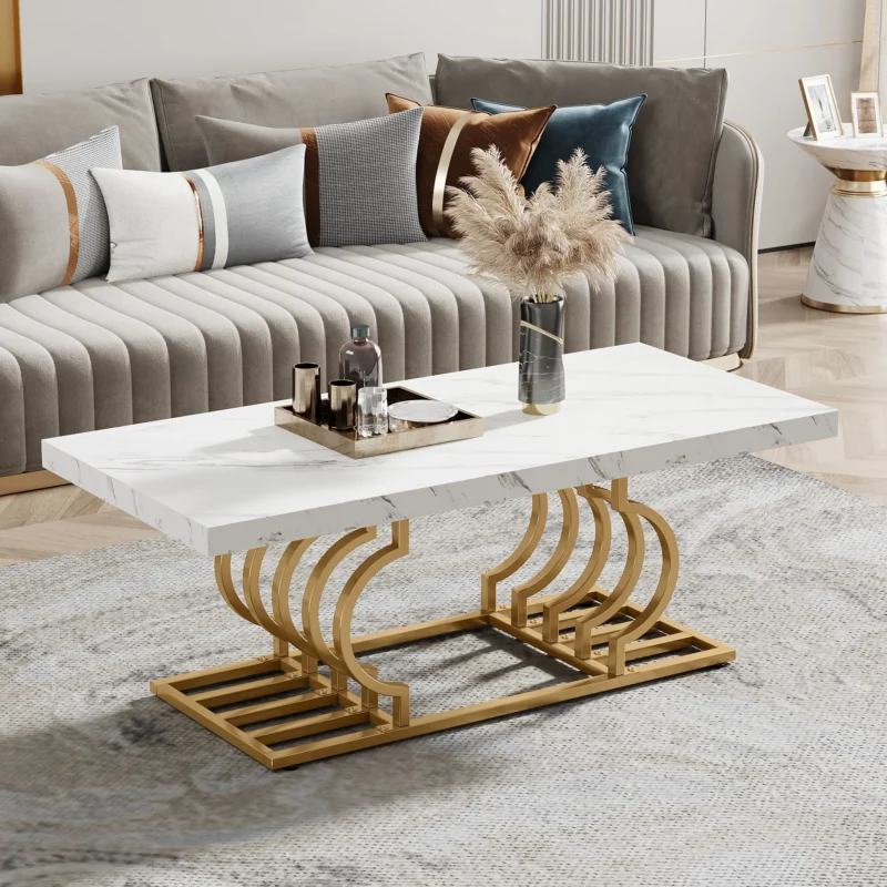 Table Basse Rectangulaire Marbre & Or