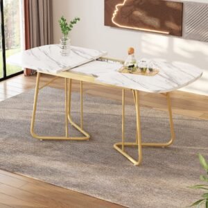 Table à Manger Extensible Marbre & Pieds Dorés