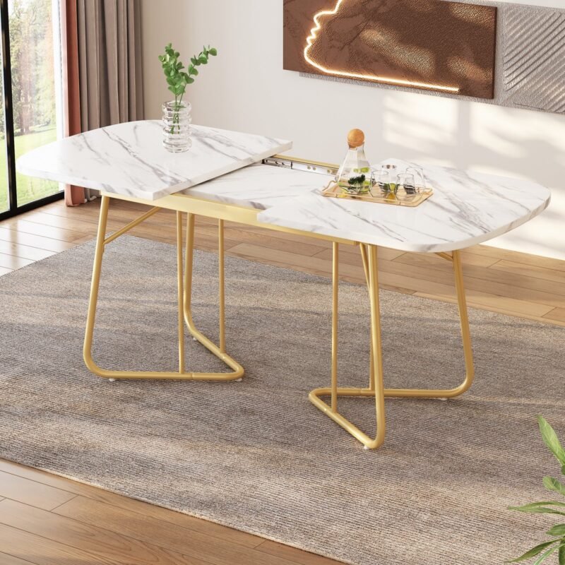 Table à Manger Extensible Marbre & Pieds Dorés