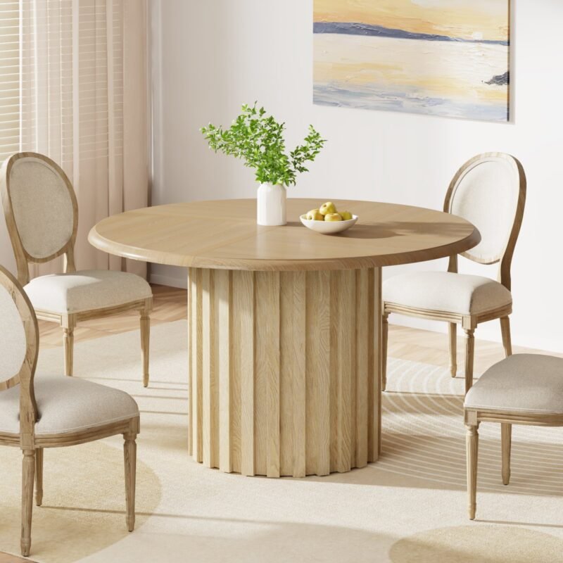 Table à Manger Ronde Pied Colonne Sculpté – Image 3