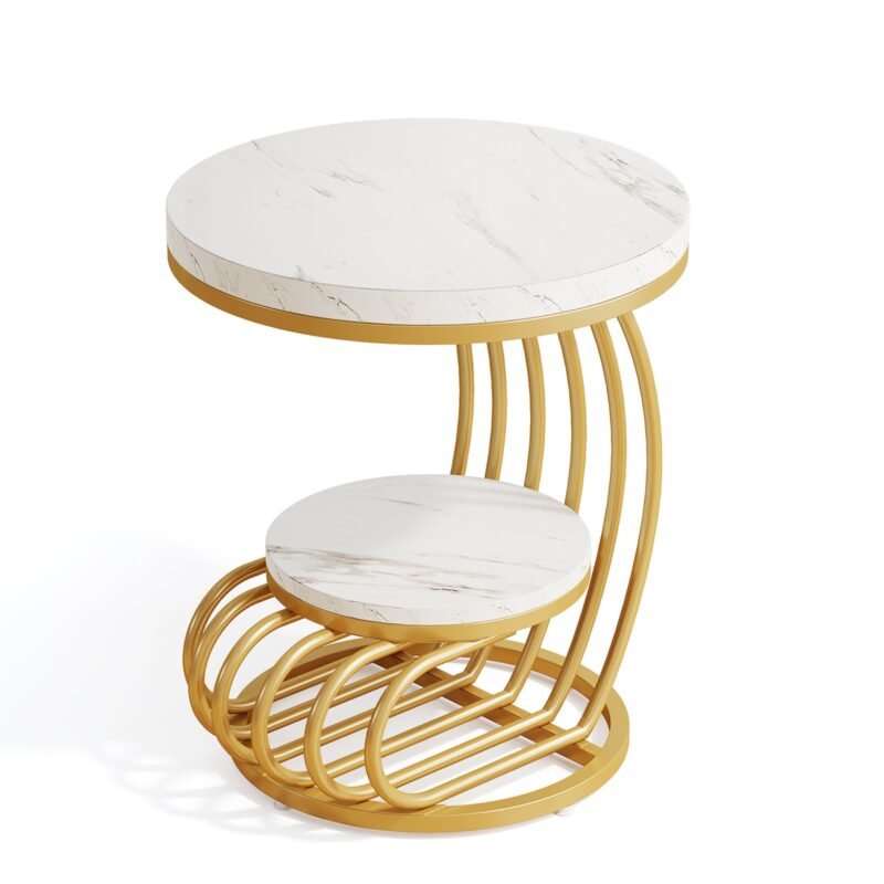 Table d’Appoint Ronde Marbre & Or – Image 3