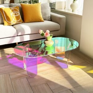 Table Basse Ovale en Verre Iridescent