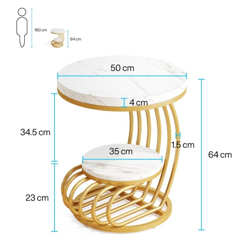 Table d’Appoint Ronde Marbre & Or – Image 4