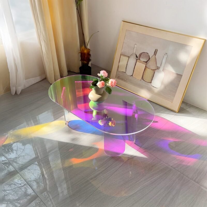 Table Basse Ovale en Verre Iridescent – Image 2