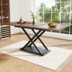 Table à Manger Extensible Bois Foncé & Pied Croisé
