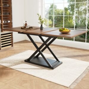 Table à Manger Extensible Bois Foncé & Pied Croisé