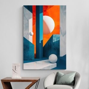 Tableau architecture abstrait orange et bleu