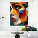 Tableau visage femme cubisme coloré