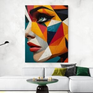 Tableau visage femme cubisme coloré